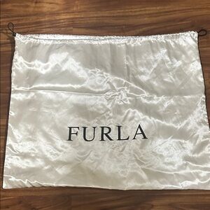 Furla Satin Drawstring Dust Bag in Ivory with Black Logo